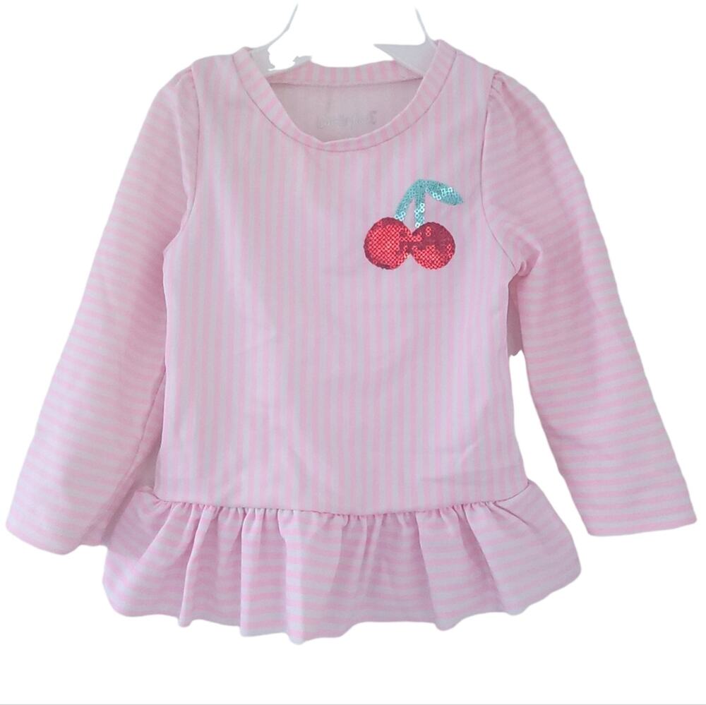 Cat & Jack Swimsuit Rash Guard Size 2T Girls Stripes Pink Cherry Sequins